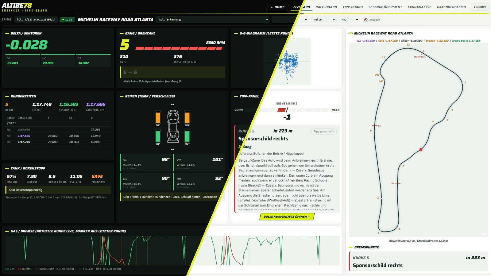 Live-Board, links im dunklen, rechts im hellen Design