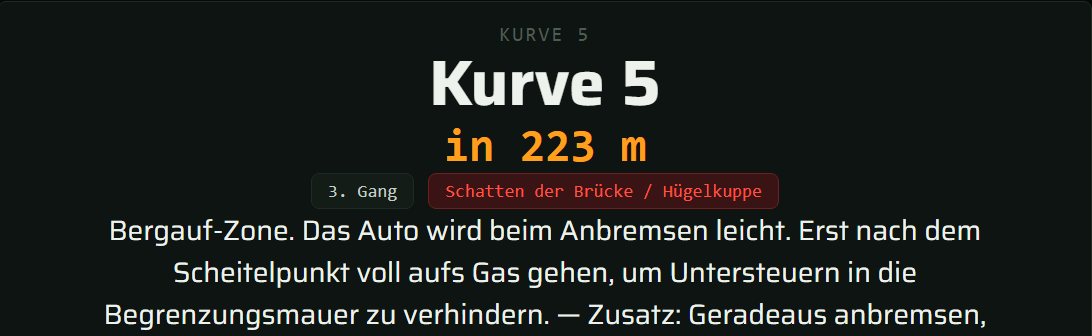 Tipp-Board: großer Kurven-Tipp mit Entfernung und Gang